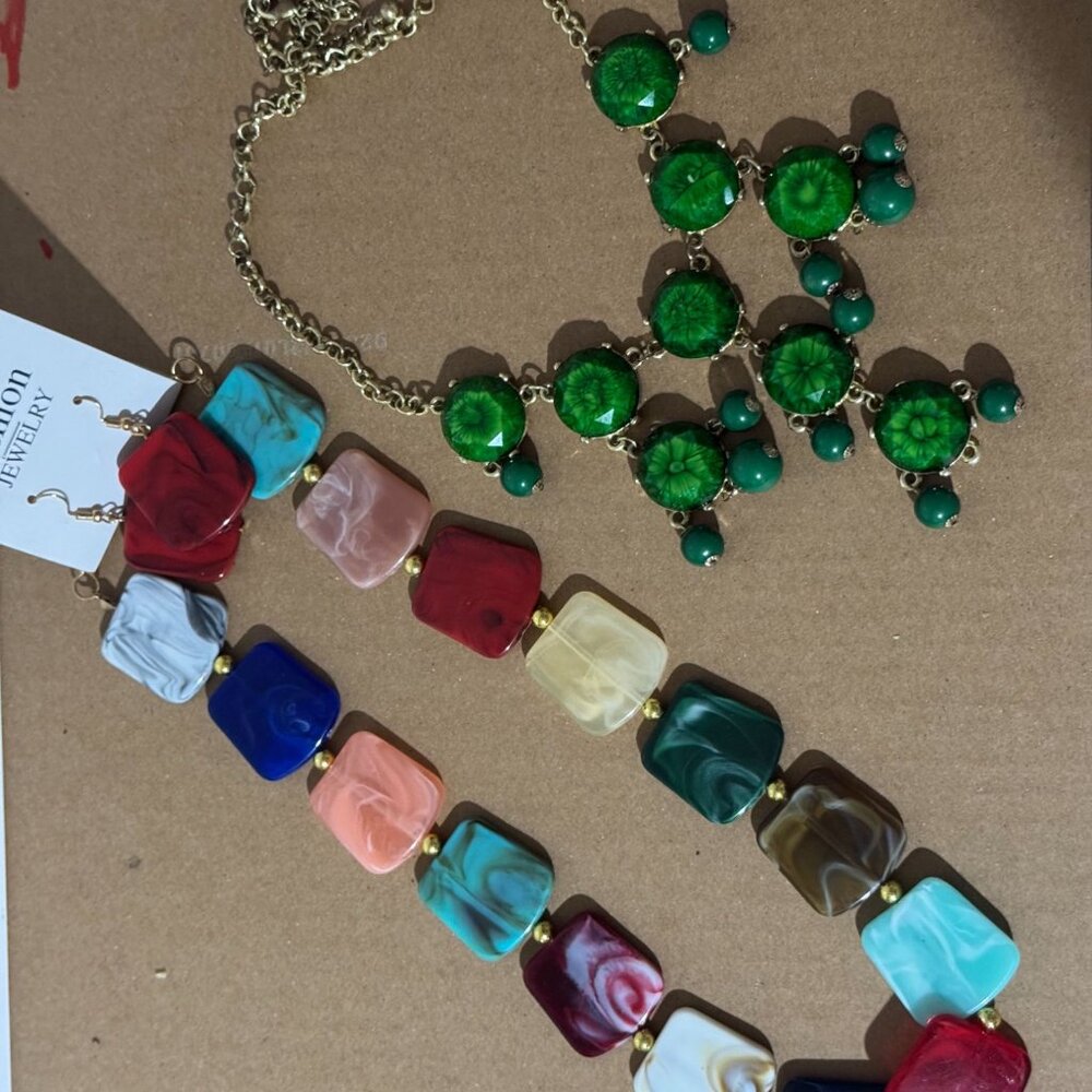 Beonon Bold & Colorful Statement Necklace Set – Resin & Gem-Inspired Designs (2)